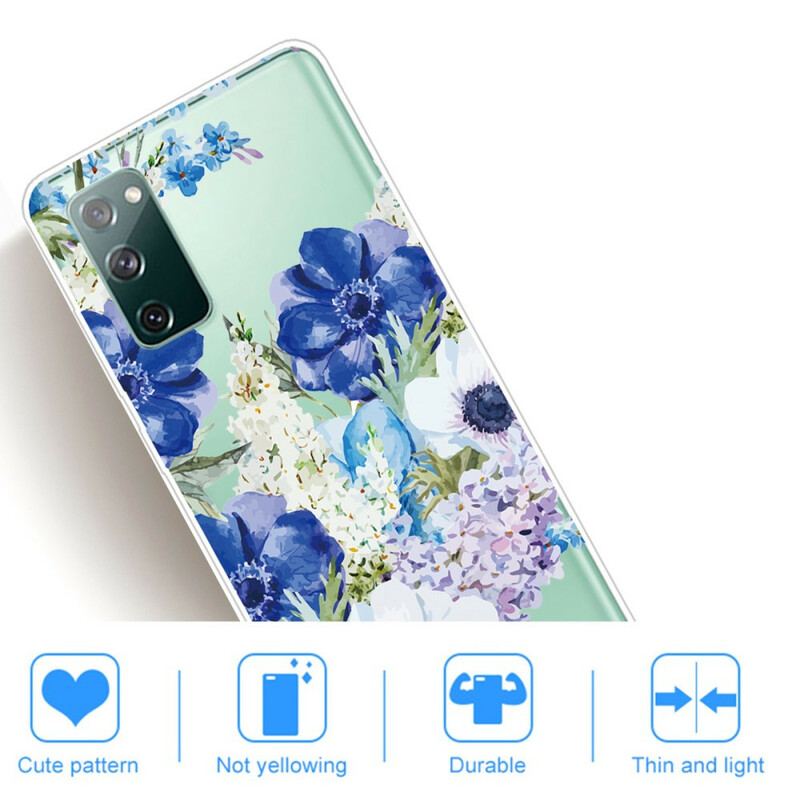 Cover Samsung Galaxy S20 FE Sømløs Akvarel Blå Blomster