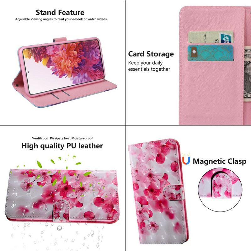 Flip Cover Samsung Galaxy S20 FE Lyserøde Blomster