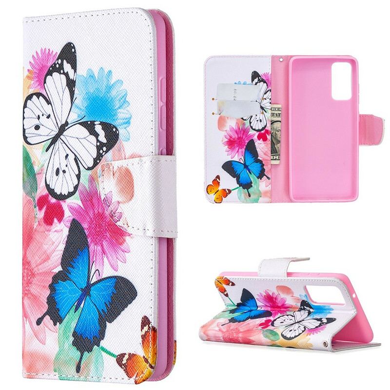 Flip Cover Samsung Galaxy S20 FE Malede Sommerfugle Og Blomster