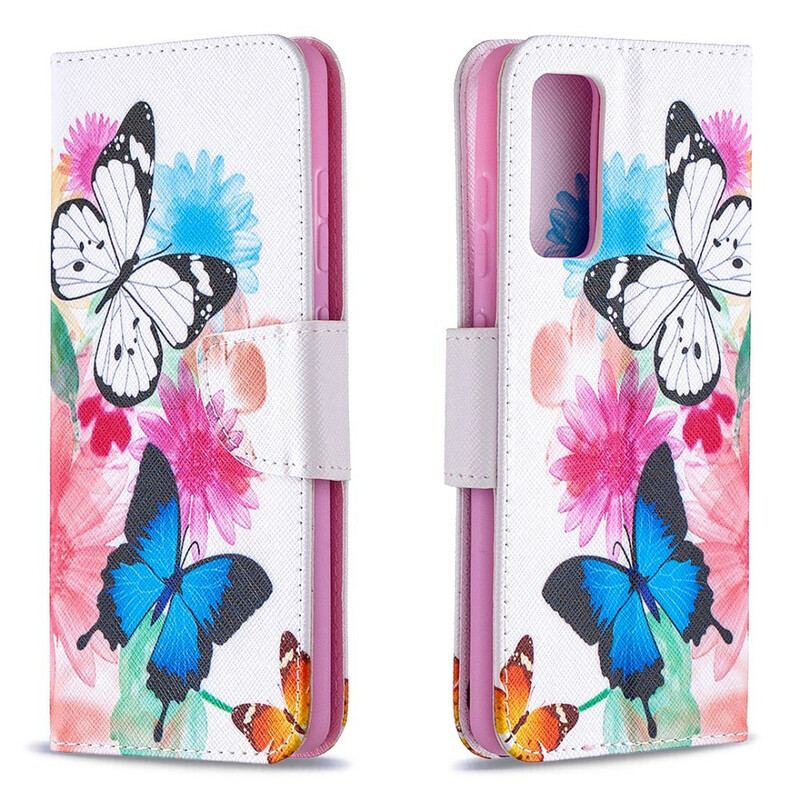 Flip Cover Samsung Galaxy S20 FE Malede Sommerfugle Og Blomster