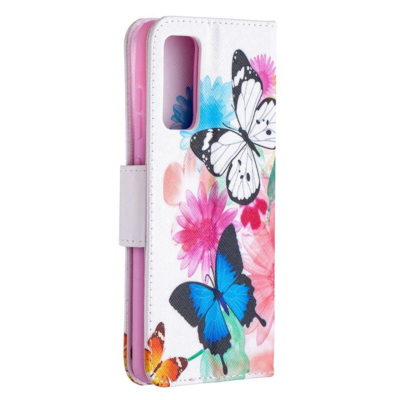 Flip Cover Samsung Galaxy S20 FE Malede Sommerfugle Og Blomster