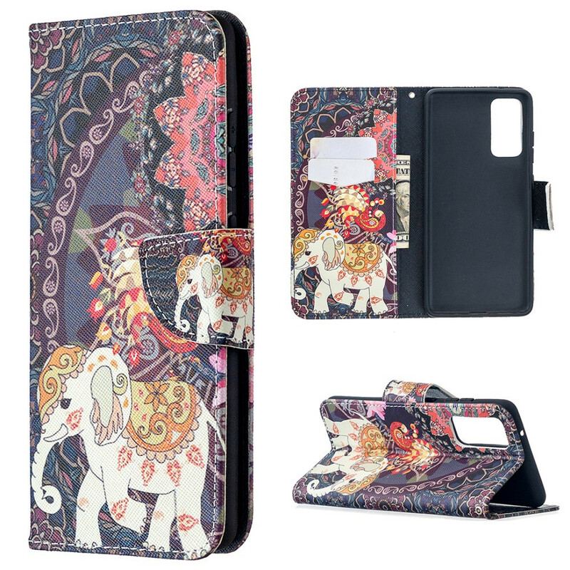 Flip Cover Samsung Galaxy S20 FE Mandala Med Etniske Elefanter