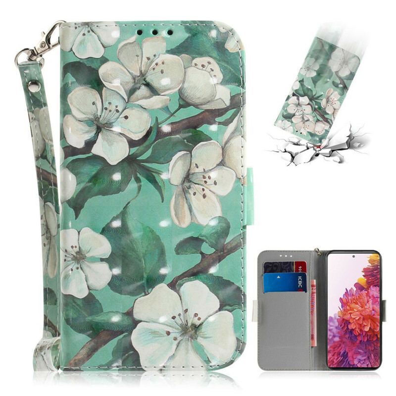 Flip Cover Samsung Galaxy S20 FE Med Snor Blomstrende Gren Med Rem