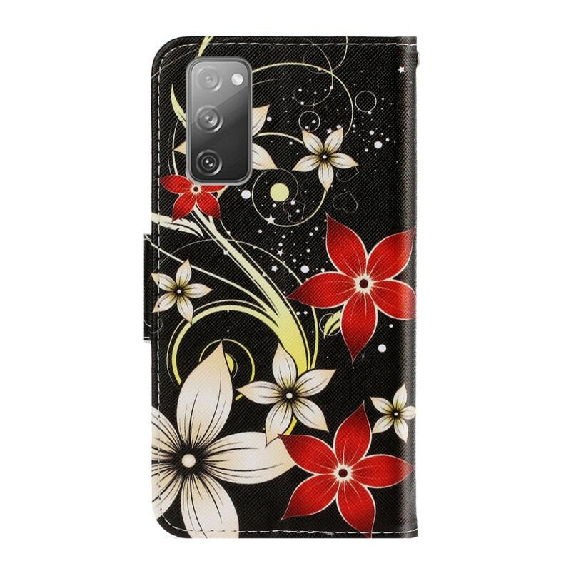 Flip Cover Samsung Galaxy S20 FE Med Snor Farverige Strappy Blomster