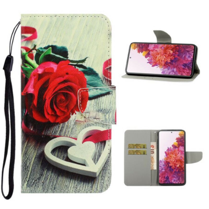 Flip Cover Samsung Galaxy S20 FE Med Snor Romantisk Rose Med Rem