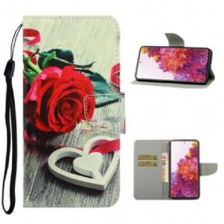 Flip Cover Samsung Galaxy S20 FE Med Snor Romantisk Rose Med Rem