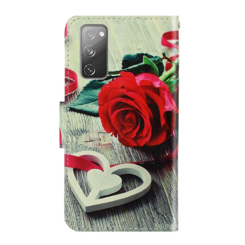 Flip Cover Samsung Galaxy S20 FE Med Snor Romantisk Rose Med Rem