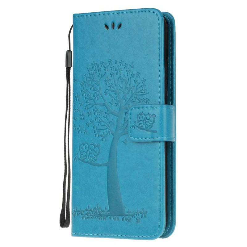 Flip Cover Samsung Galaxy S20 FE Med Snor Thong Træ Og Ugler