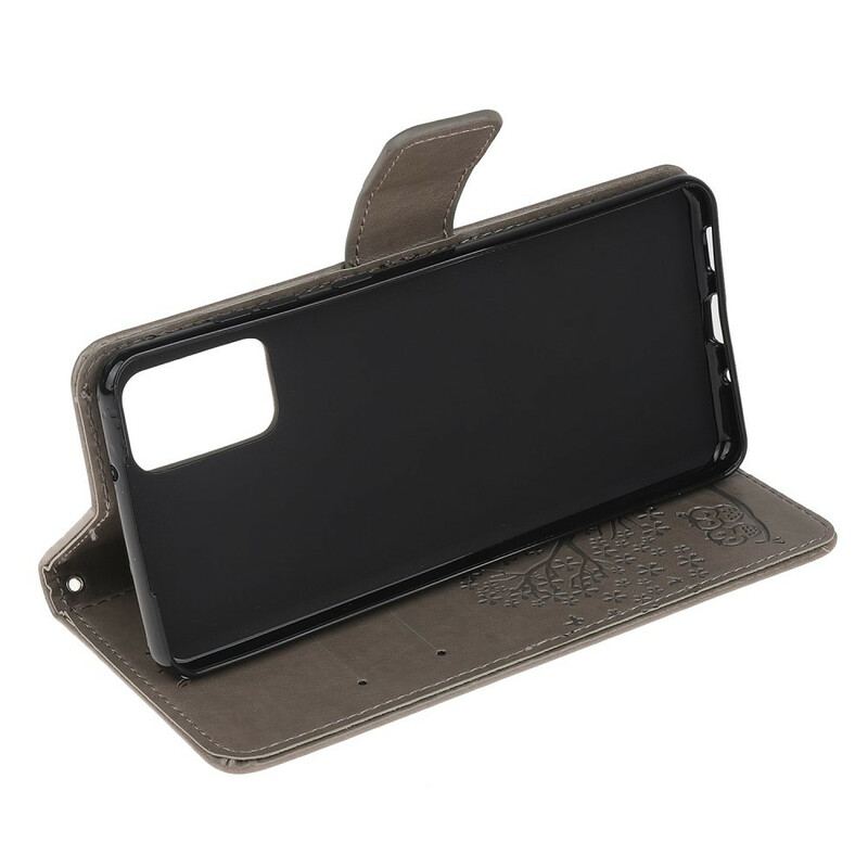 Flip Cover Samsung Galaxy S20 FE Med Snor Thong Træ Og Ugler