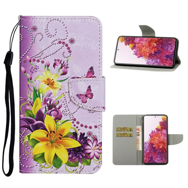 Flip Cover Samsung Galaxy S20 FE Mesterlige Blomster Med Rem