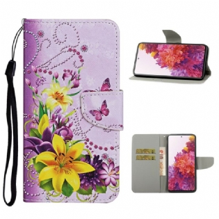 Flip Cover Samsung Galaxy S20 FE Mesterlige Blomster Med Rem