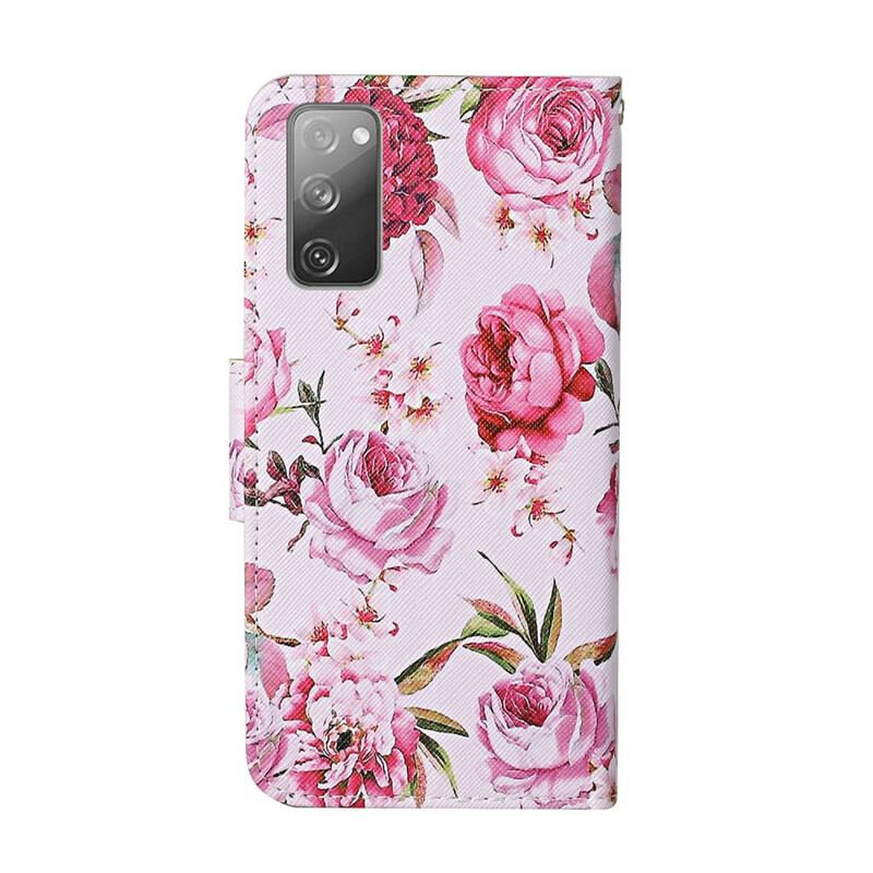 Flip Cover Samsung Galaxy S20 FE Mesterlige Blomster Med Rem