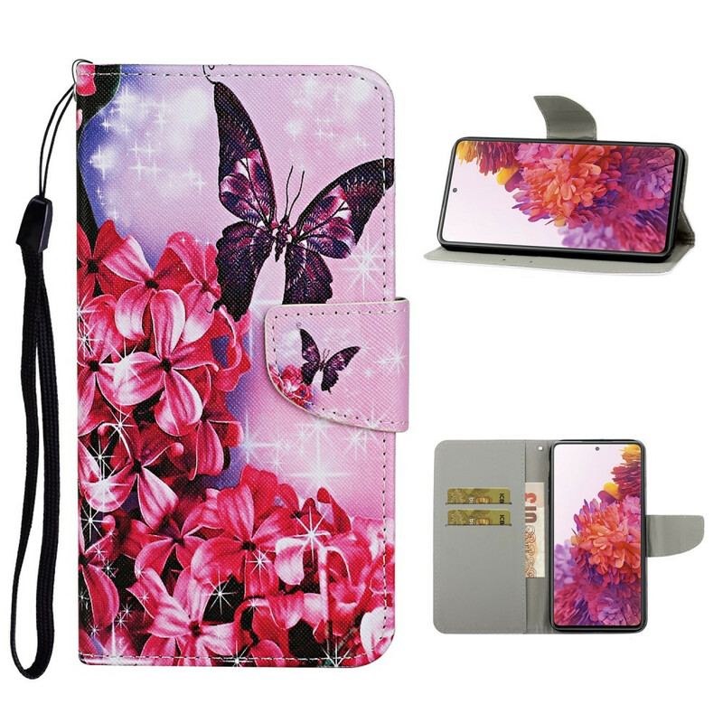 Flip Cover Samsung Galaxy S20 FE Sommerfugle Og Snor