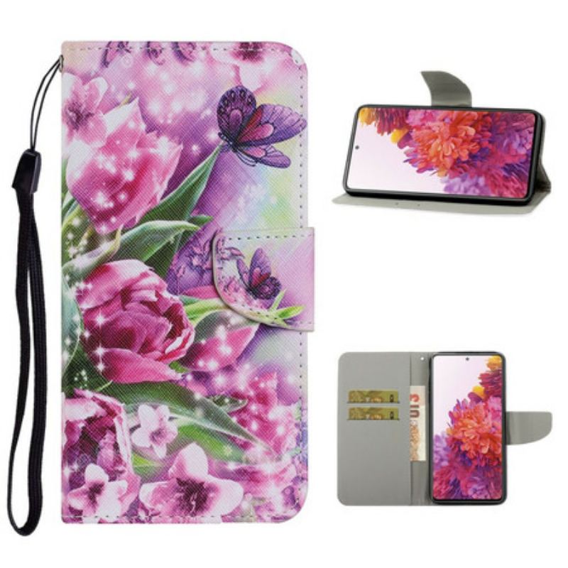 Flip Cover Samsung Galaxy S20 FE Sommerfugle Og Tulipaner