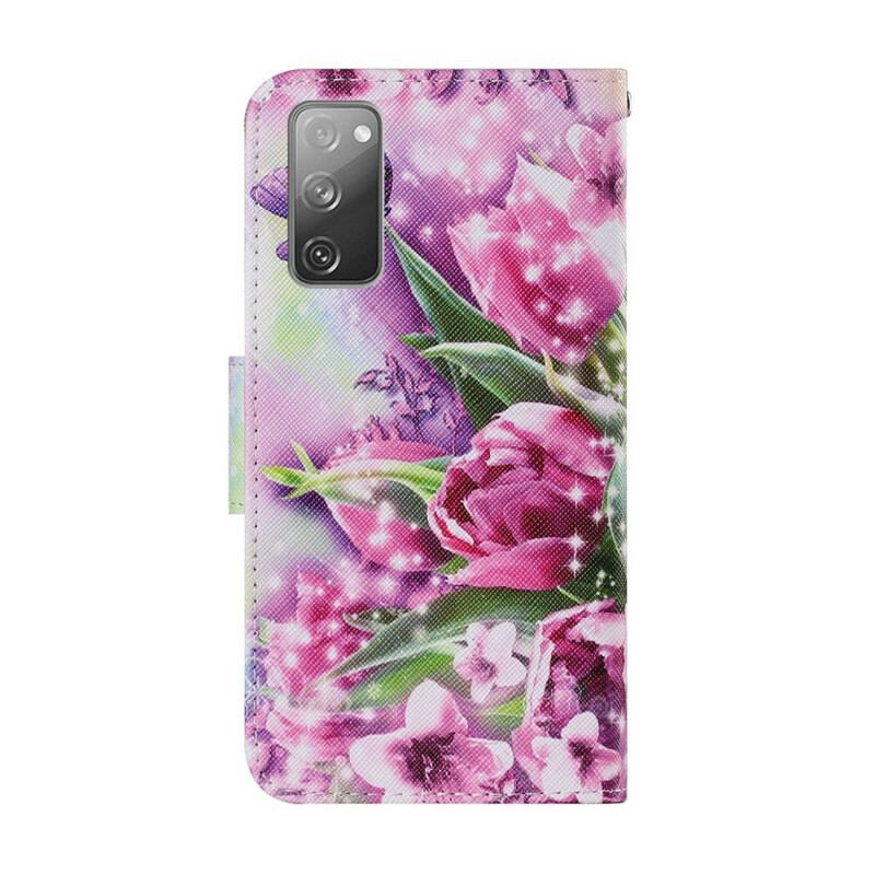 Flip Cover Samsung Galaxy S20 FE Sommerfugle Og Tulipaner