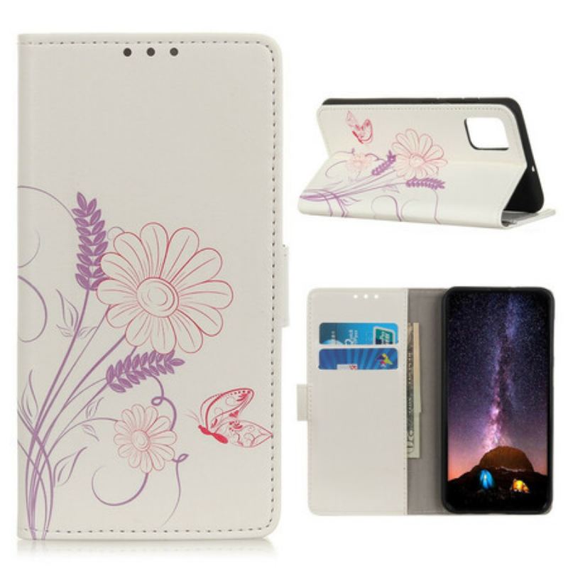 Flip Cover Samsung Galaxy S20 FE Tegning Af Sommerfugle Og Blomster