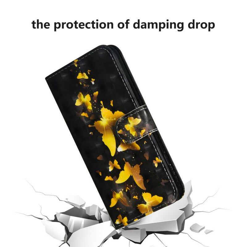 Læder Cover Samsung Galaxy S20 FE Gule Sommerfugle