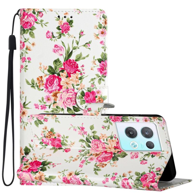 Flip Cover Oppo Reno 8 Pro Med Snor Rem Liberty Flowers