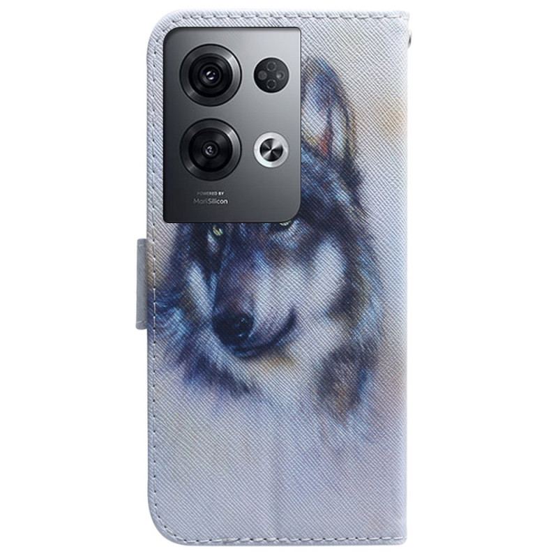 Flip Cover Oppo Reno 8 Pro Med Snor Strappy Akvarelhund