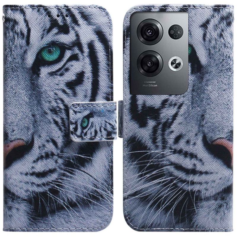 Flip Cover Oppo Reno 8 Pro Med Snor Strappy White Tiger