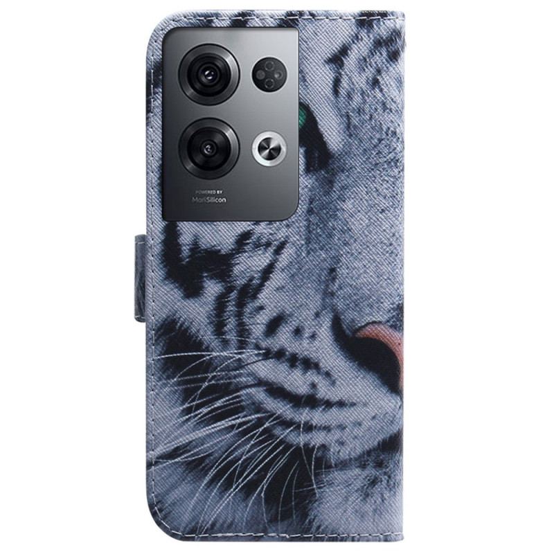 Flip Cover Oppo Reno 8 Pro Med Snor Strappy White Tiger