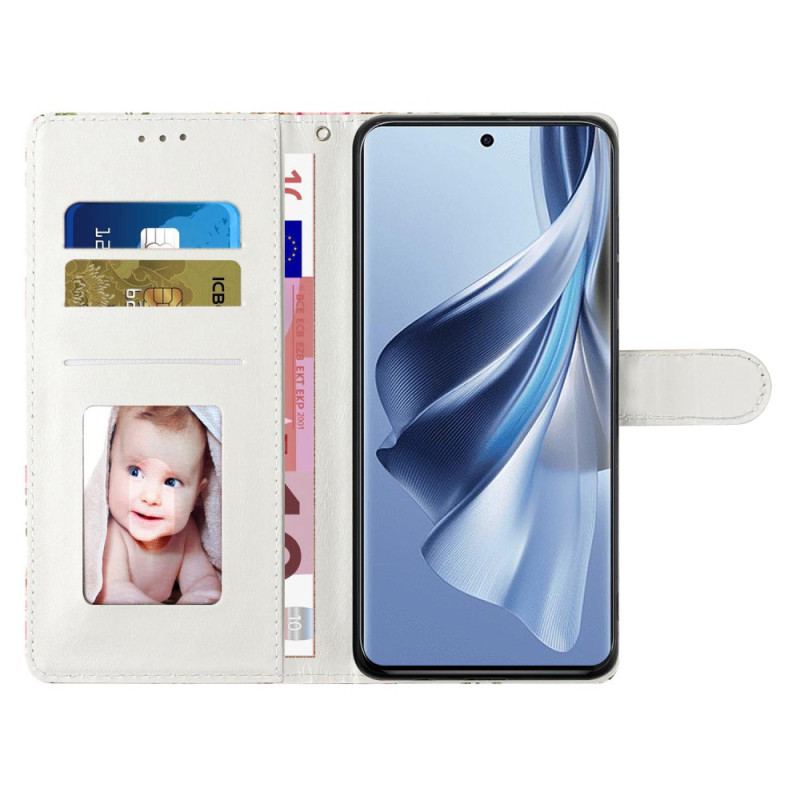 Flip Cover Til Oppo A98 5g Lilla Blomster Med Rem