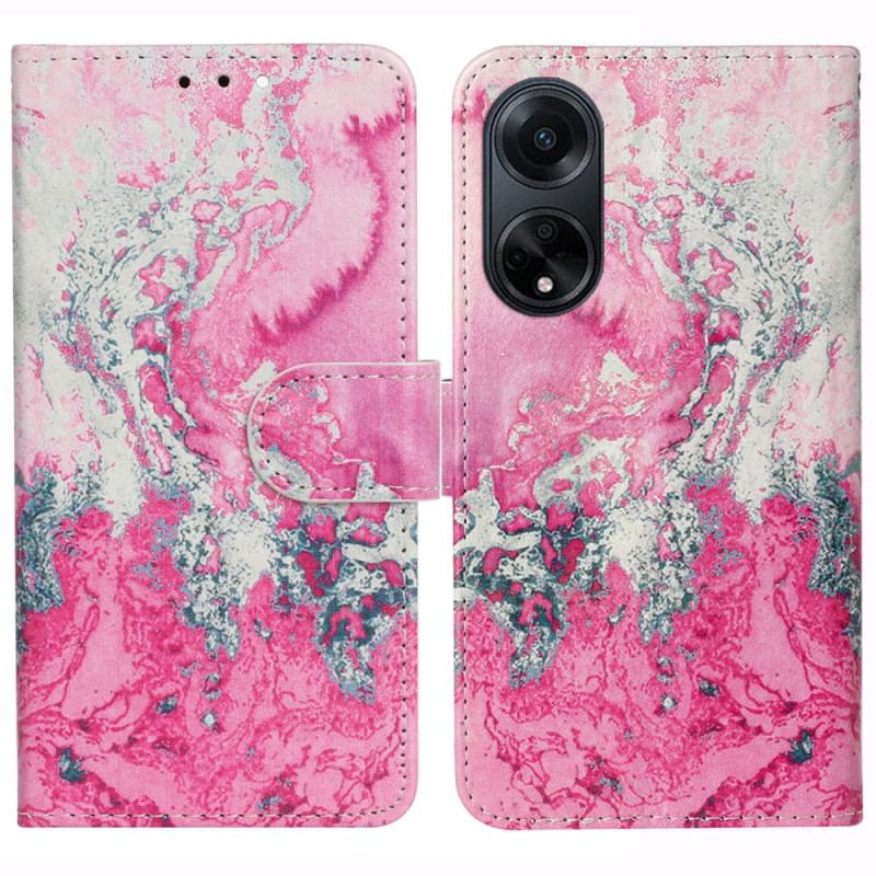 Flip Cover Til Oppo A98 5g Pink Og Sølv Marmormønster