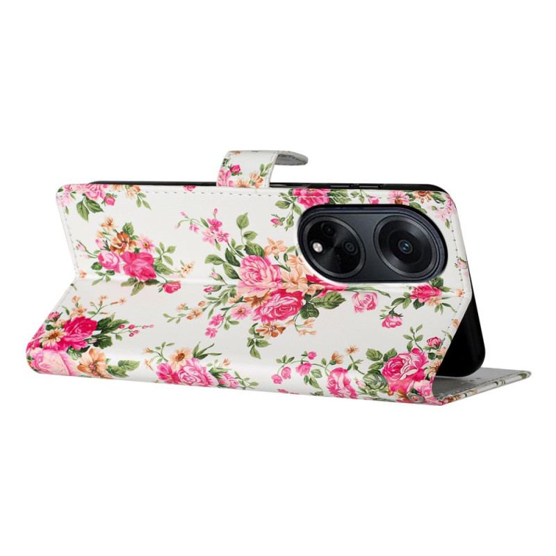 Flip Cover Til Oppo A98 5g Røde Blomster Med Rem