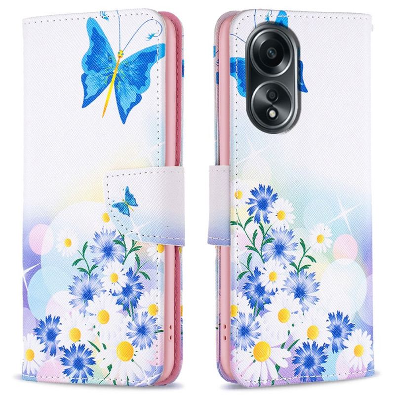 Flip Cover Til Oppo A98 5g Sommerfugl Og Blomster Akvarel