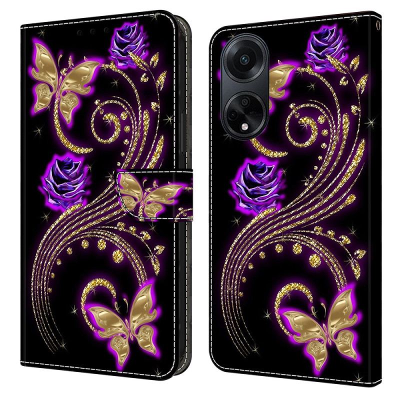 Flip Cover Til Oppo A98 5g Violette Blomster Og Sommerfugle