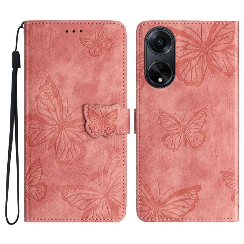 Læder Cover Oppo A98 5g Sommerfugle Ruskindseffekt