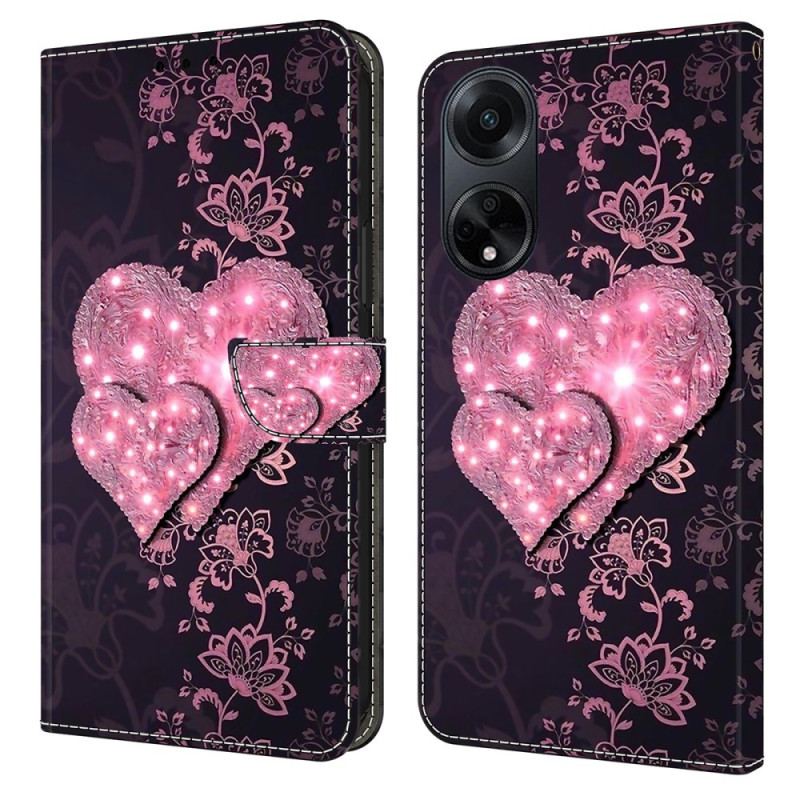 Læder Cover Oppo A98 5g Telefon Etui Blondehjerter