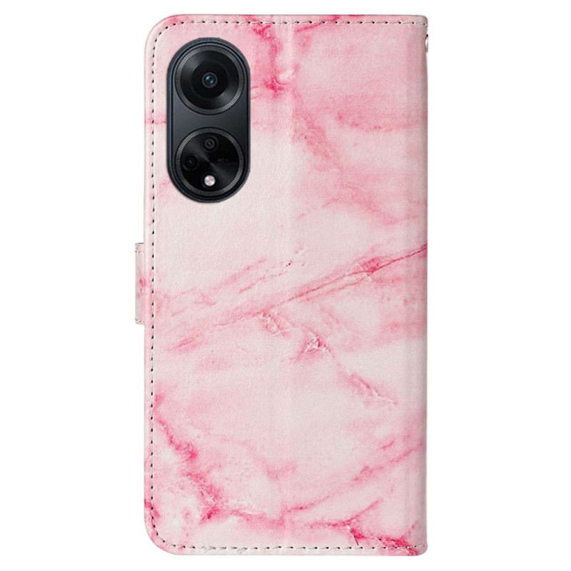 Læder Cover Oppo A98 5g Telefon Etui Lyserød Marmor