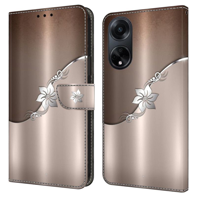 Læder Cover Oppo A98 5g Telefon Etui Sølvblomst