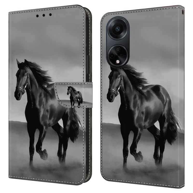 Læder Cover Oppo A98 5g Telefon Etui Sort Hest