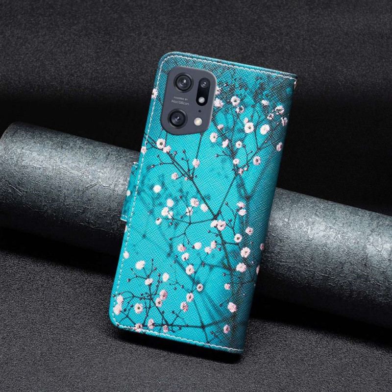 Flip Cover Oppo Find X5 Pro Blomstrende Grene