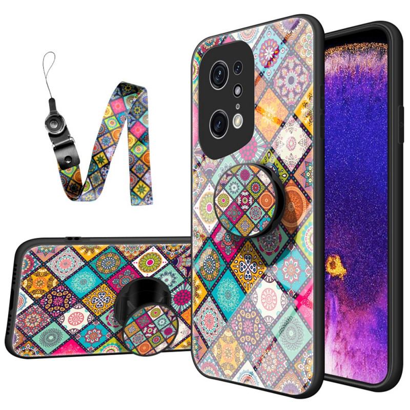 Mobilcover Oppo Find X5 Pro Patchwork Magnetisk Holder