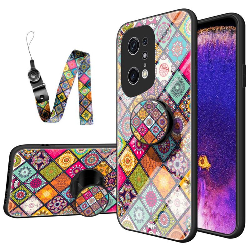 Mobilcover Oppo Find X5 Pro Patchwork Magnetisk Holder