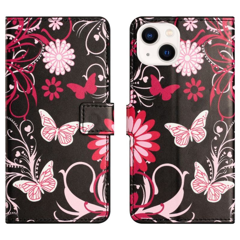 Flip Cover iPhone 15 Kun Sommerfugle