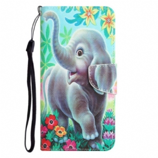 Flip Cover iPhone 15 Med Snor Nøglebånd Elephant Walk