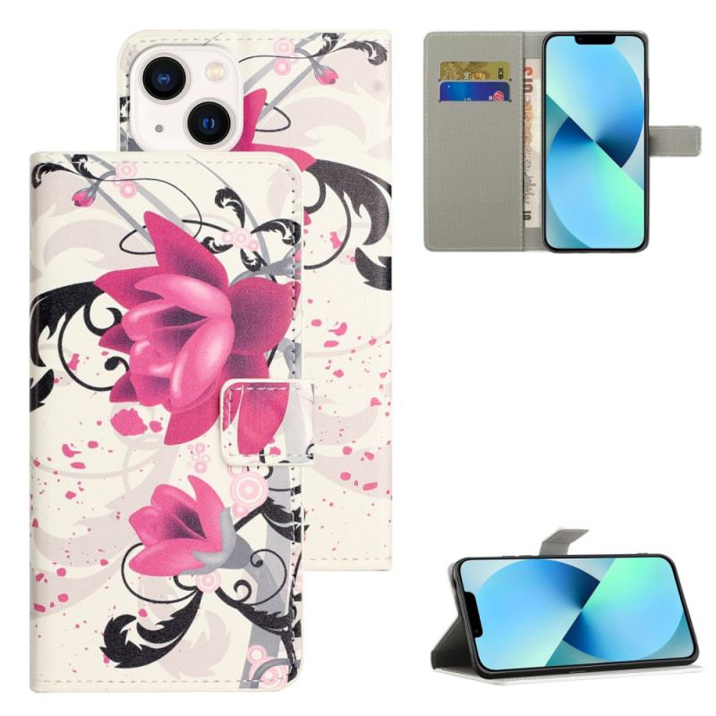 Flip Cover iPhone 15 Tropiske Blomster