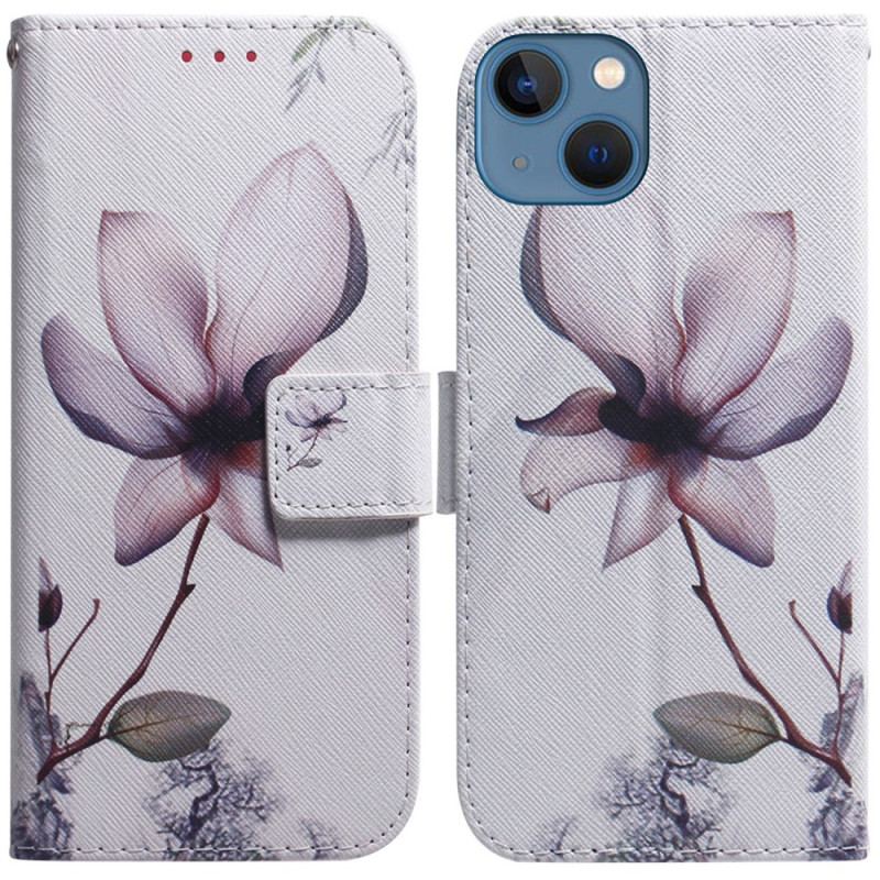 Læder Cover iPhone 15 Gammel Rosenblomst