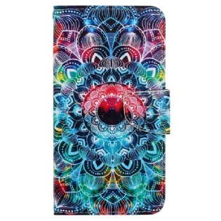Læder Cover iPhone 15 Med Snor Farverig Mandala Med Rem