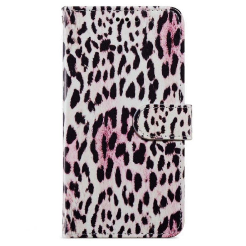 Læder Cover iPhone 15 Med Snor Leopardskinddesign Med Rem