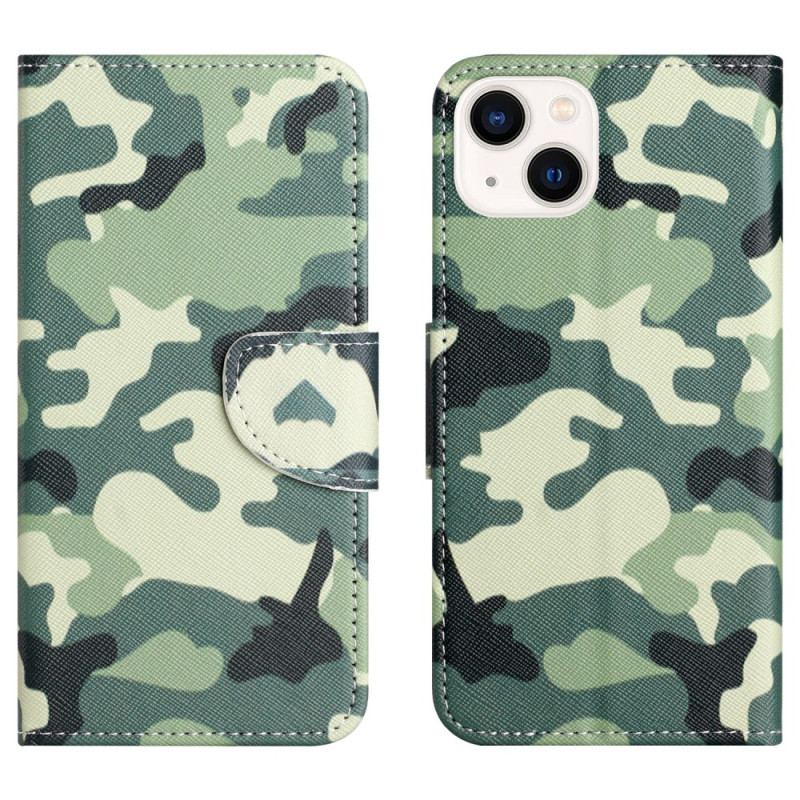 Læder Cover iPhone 15 Militær Camouflage