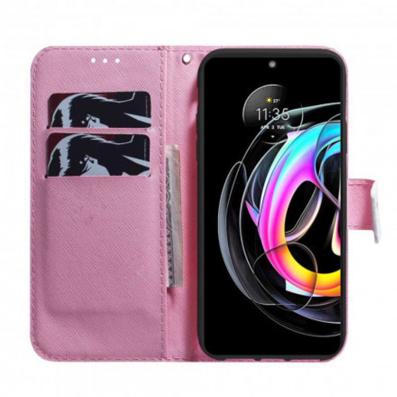 Flip Cover Motorola Edge 20 Lite Blomst Støvet Pink