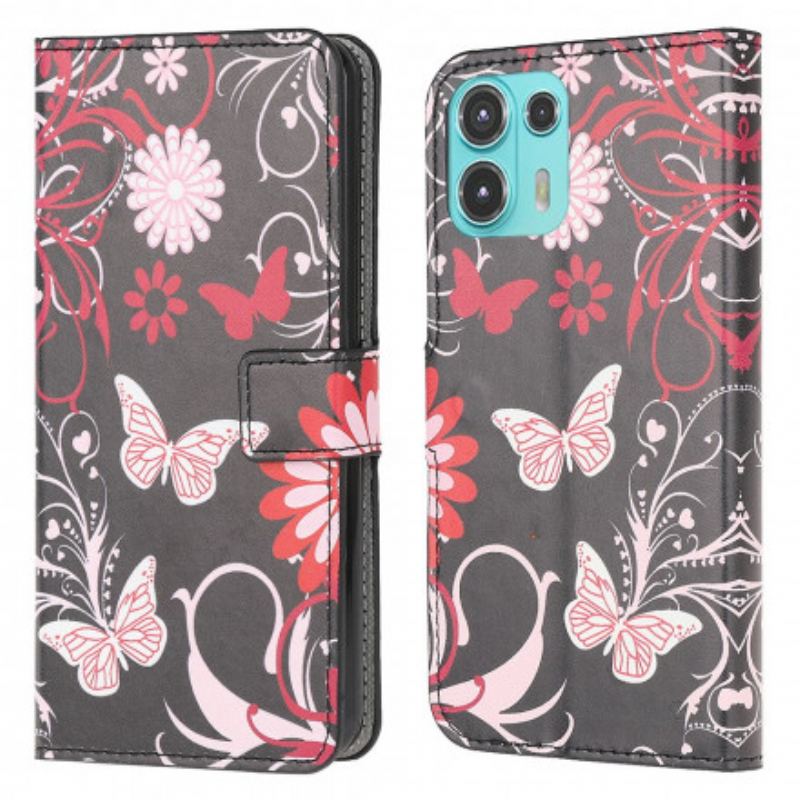 Flip Cover Motorola Edge 20 Lite Sommerfugle Og Blomster