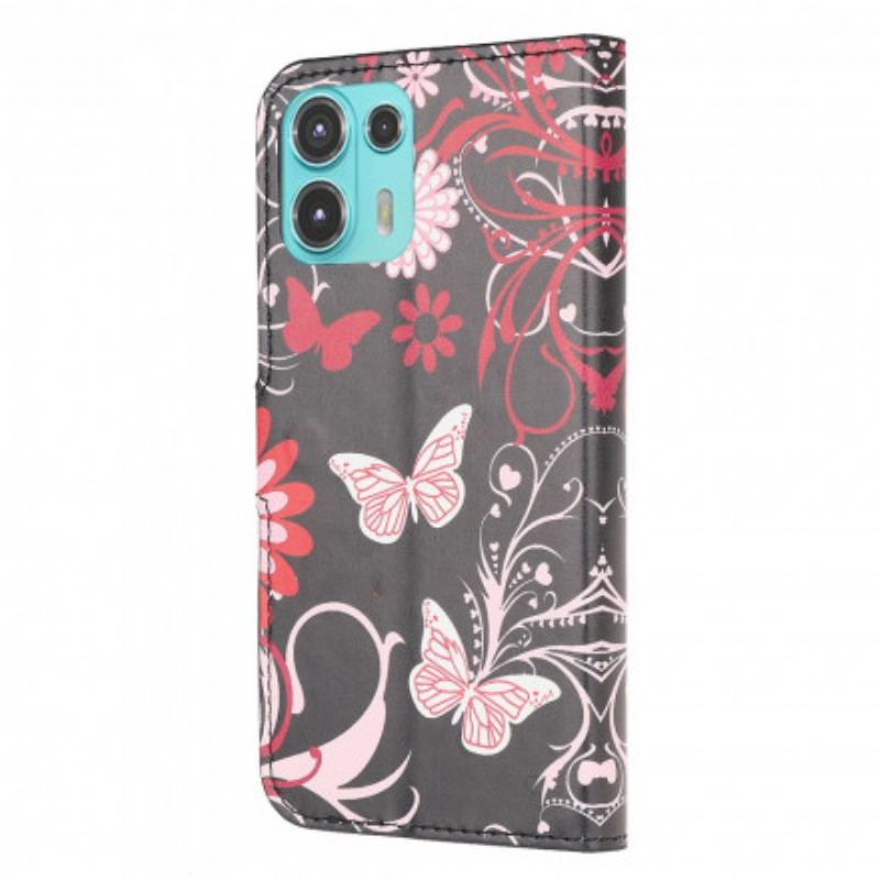 Flip Cover Motorola Edge 20 Lite Sommerfugle Og Blomster