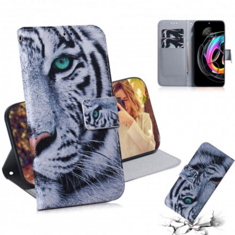 Flip Cover Motorola Edge 20 Lite Tiger Ansigt