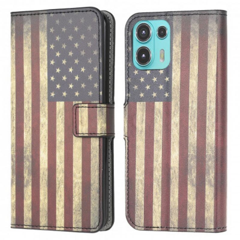 Læder Cover Motorola Edge 20 Lite Amerikansk Flag